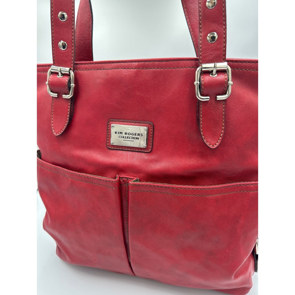 Kim Rogers Collection Red Faux Leather Tote Shoulder Bag Silver Hardware